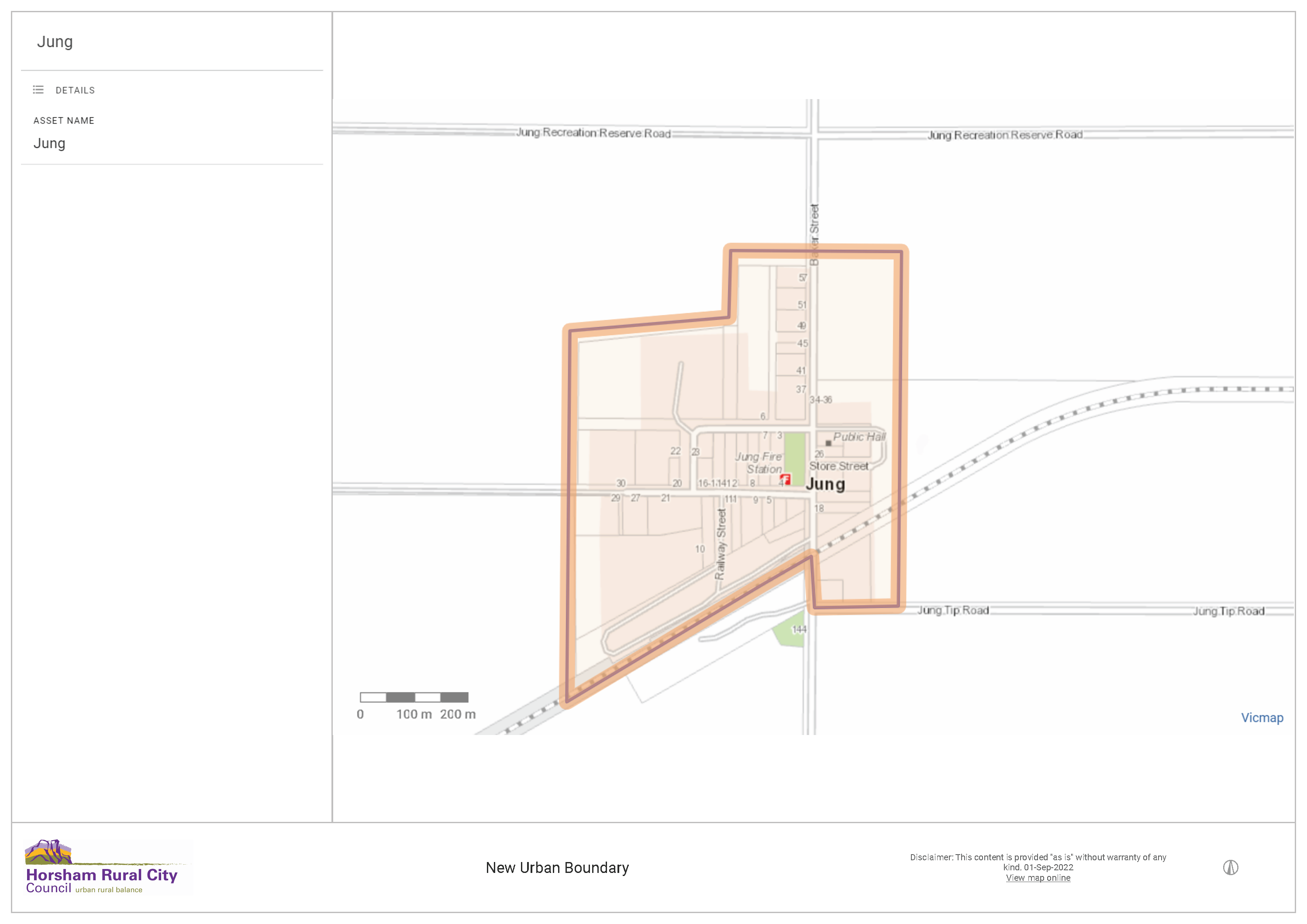 A map of Jung showing the boundary between urban and rural