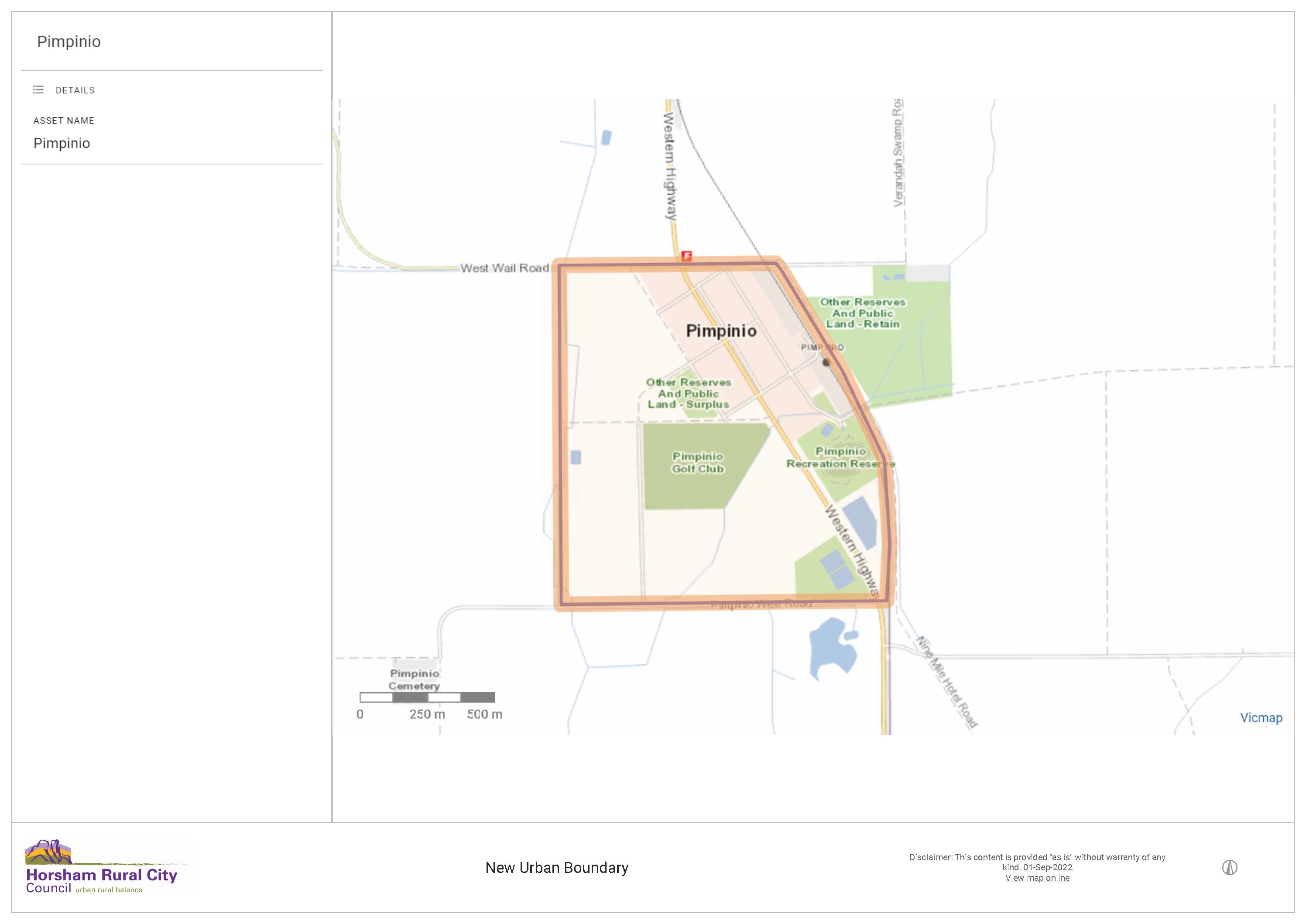 A map showing the Pimpinio urban rural boundary