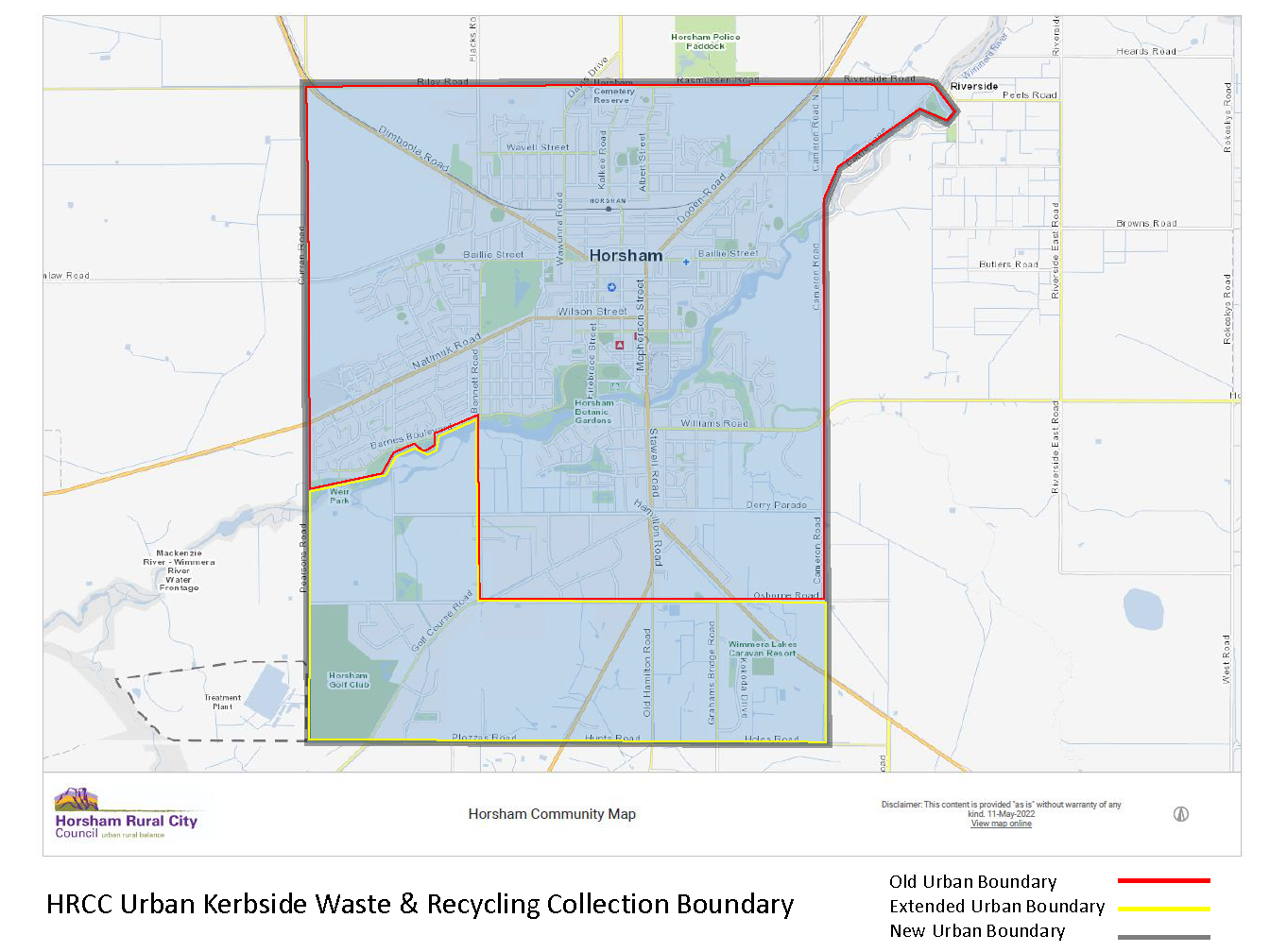 A map of Horsham with the boundary marked
