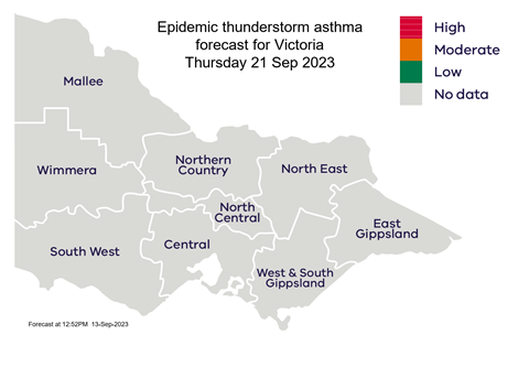 Map of epidemic thunderstorm asthma forecast