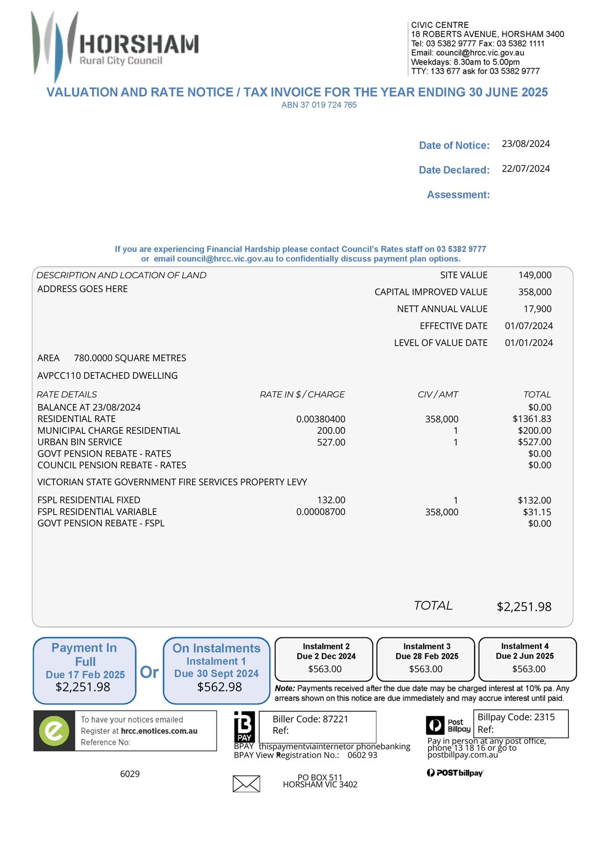 A guide to reading your annual rates notice - Horsham Rural City Council