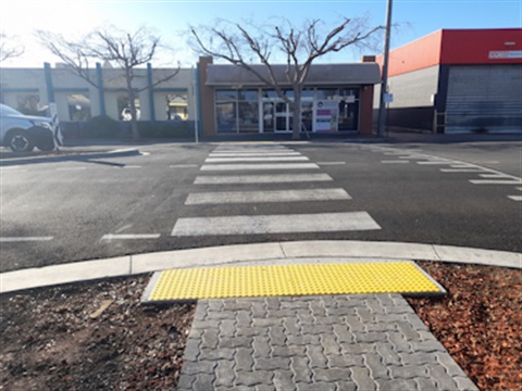 a pedestrian crossing in a shopping area