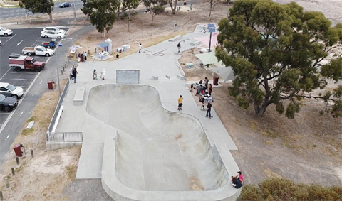 View of the skate park bowl from above