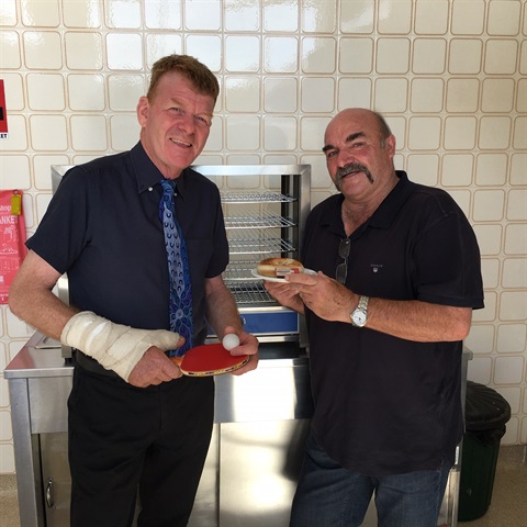 Mayor Mark Radford and Jeff Pekin in Table Tennis kitchen.JPG