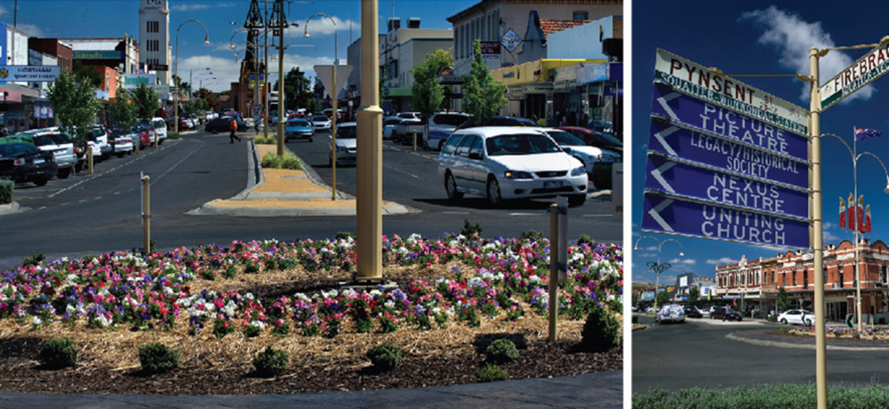 Composite image of roundabout and directional signs